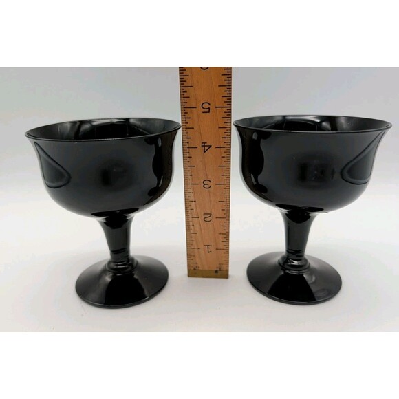 Vtg Solid Black Sherbet Dish Onyx Glass Coupe Set Of 2 - Picture 2 of 4